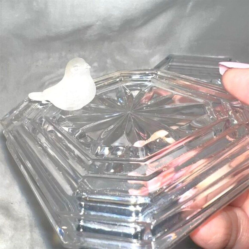 Crystal Octagonal Trinket Box with Bird Accent